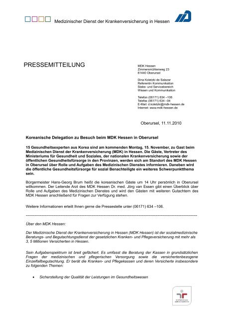 Pressemeldung vom 11.11.2010 (pdf) - MDK-Hessen