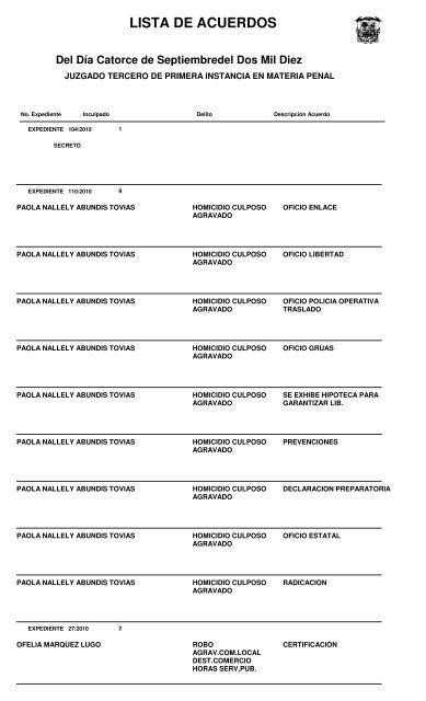 Lista de Acuerdos - Poder Judicial del Estado de Coahuila