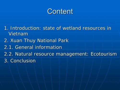 A successful case in wetland resource management : XUAN THUY ...