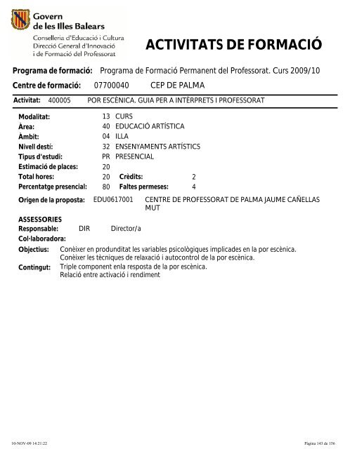 ACTIVITATS DE FORMACIÓ - CEP de Palma