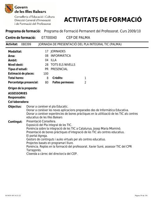 ACTIVITATS DE FORMACIÓ - CEP de Palma