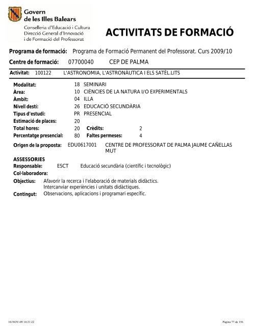 ACTIVITATS DE FORMACIÓ - CEP de Palma