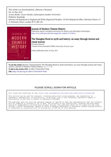 Journal of Modern Chinese History The Shanghai Bund in myth and ...
