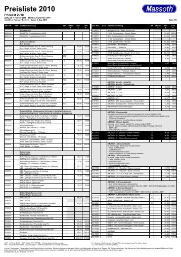 Preisliste 2010 - Massoth