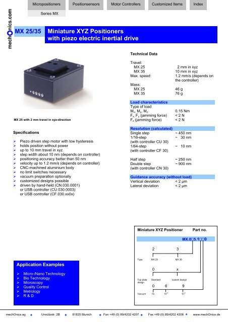 Miniature XYZ positioner MX 25 PDF - Optophase