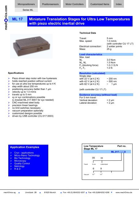 MS 30 Miniature Translation Stages with piezo ... - mechOnics ag