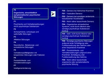 1 F0 Organische, einschließlich symptomatischer psychischer ...