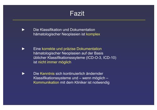 Klassifikation und Dokumentation maligner hämatologischer ...