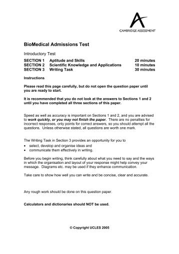 BioMedical Admissions Test - Admissions Testing Service