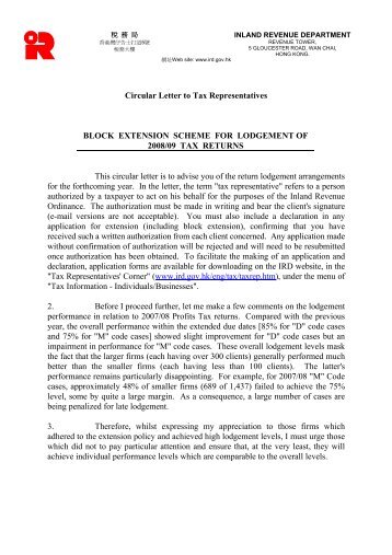Circular Letter to Tax Representatives - ird