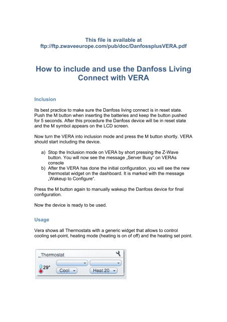 How to include and use the Danfoss Living Connect with VERA