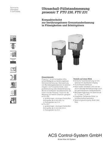 Ultraschall-Füllstandmessung prosonic T FTU 230, FTU 231