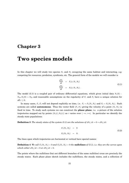 Chapter 3 Two Species Models Ucl