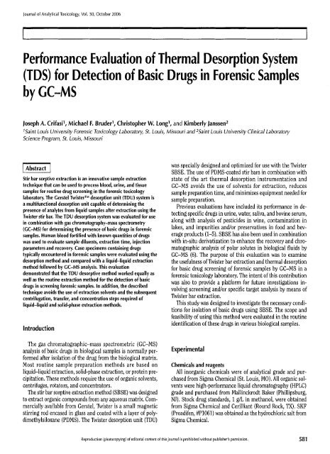 (TDS) for Detection of Basic Drugs in Forensic Samples by GC-MS