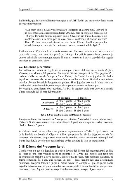 Pràctica Dilema del Presoner - DTIC - Universitat Pompeu Fabra