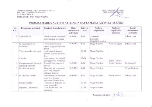 Colegiul Agricol Dr.C.Angelescu – cls. a IX