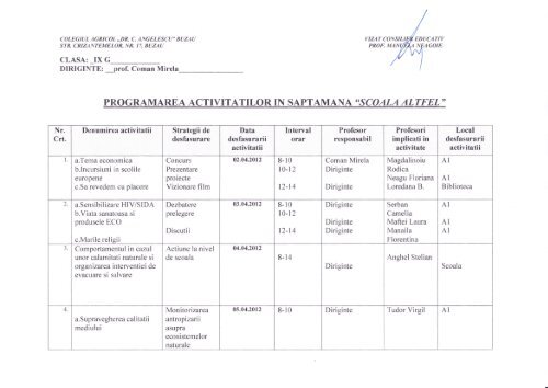 Colegiul Agricol Dr.C.Angelescu – cls. a IX
