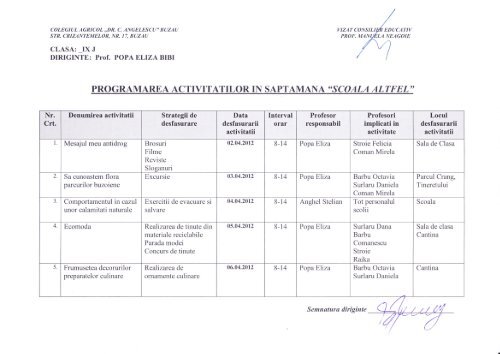 Colegiul Agricol Dr.C.Angelescu – cls. a IX