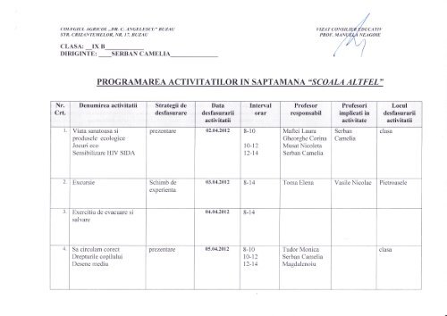 Colegiul Agricol Dr.C.Angelescu – cls. a IX