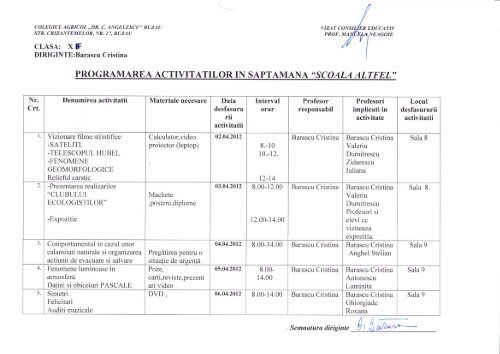 Colegiul Agricol Dr.C.Angelescu – cls. a IX