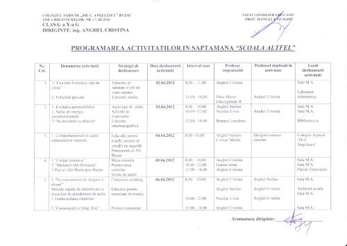 Colegiul Agricol Dr.C.Angelescu – cls. a IX