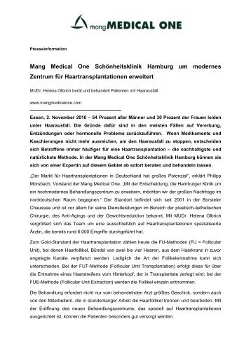 Mang Medical One Schönheitsklinik Hamburg um modernes ...