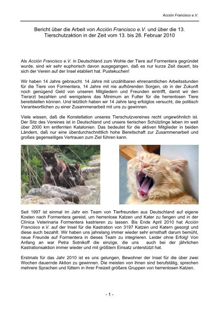 Bericht über die Tierschutzaktion 2010 - Acción Francisco e.v.