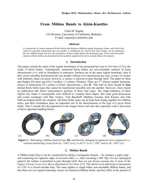 Two-Dimensional (2D) Mobius strip and Figure-8 Klein Bottle (Immersed