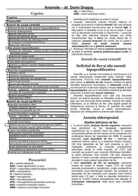 Anemiile œ dr. Dorin Dragoş Cuprins Prescurtări ... - dr. Dorin Dragos