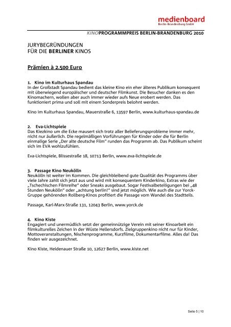 Preisträgerliste und Jurybegründungen - Medienboard Berlin ...