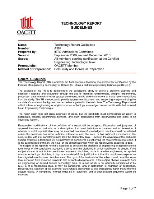 TECHNOLOGY REPORT GUIDELINES - oacett