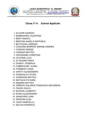 Classi prime 12-13 - Liceo Scientifico "A.Oriani"