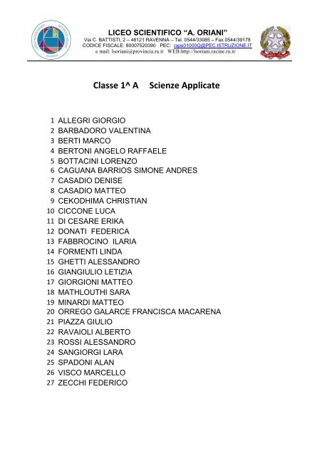 Classi prime 12-13 - Liceo Scientifico "A.Oriani"