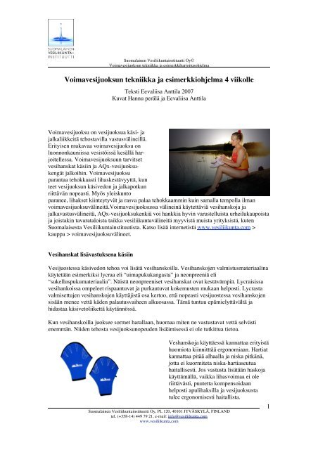 Voimavesijuoksu ja tekniikkaohjeet - Suomalainen ...