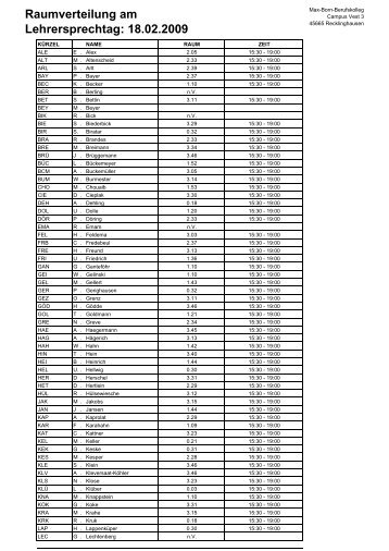 Raumverteilung am Lehrersprechtag: 18.02.2009 - Max-Born ...