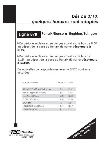 Dès ce 3/10, quelques horaires sont adaptés - Tec