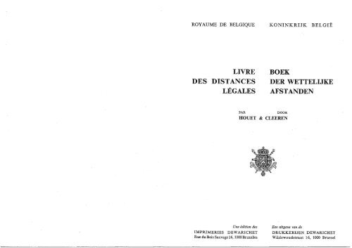 LIVRE DES DISTANCES LÉGALES DER WETTELIJKE AFSTANDEN