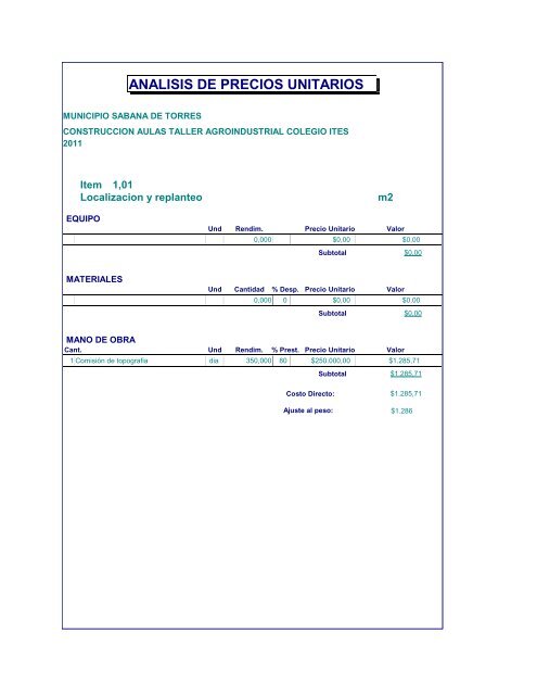 ANALISIS DE PRECIOS UNITARIOS