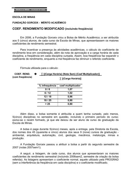 COEF. RENDIMENTO MODIFICADO (incluindo ... - Escola de Minas