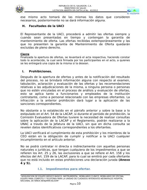 BASES DE LICITACION ABIERTA DR-CAFTA LA No - Ministerio de ...