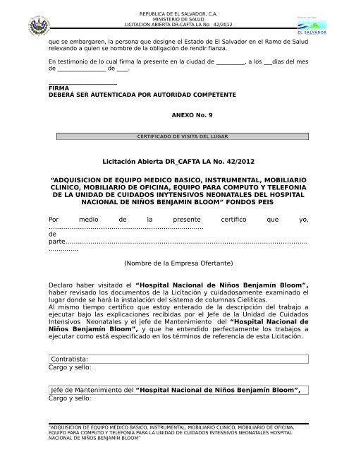 BASES DE LICITACION ABIERTA DR-CAFTA LA No - Ministerio de ...