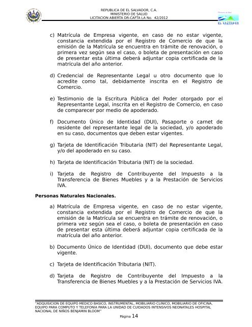 BASES DE LICITACION ABIERTA DR-CAFTA LA No - Ministerio de ...