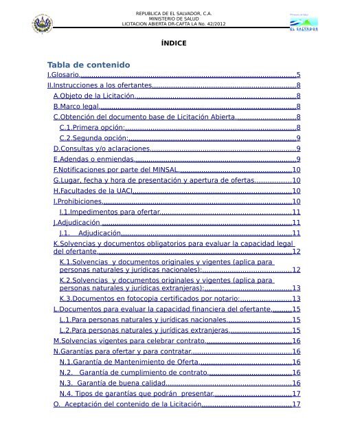 BASES DE LICITACION ABIERTA DR-CAFTA LA No - Ministerio de ...