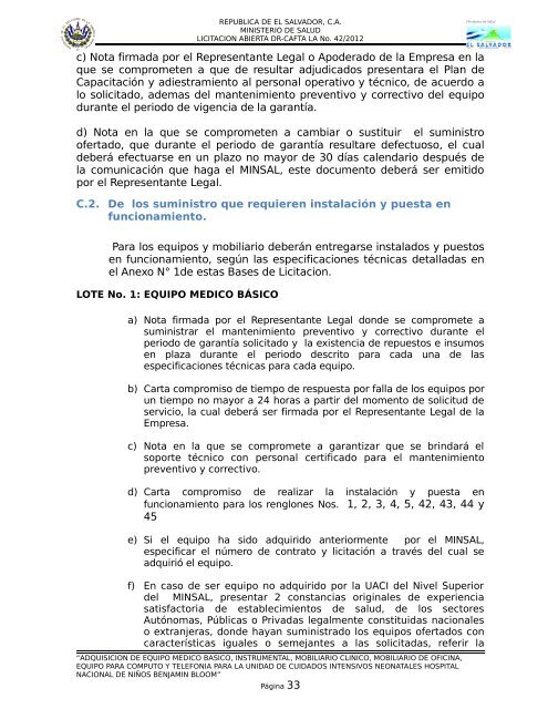 BASES DE LICITACION ABIERTA DR-CAFTA LA No - Ministerio de ...