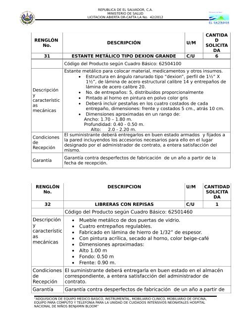 BASES DE LICITACION ABIERTA DR-CAFTA LA No - Ministerio de ...