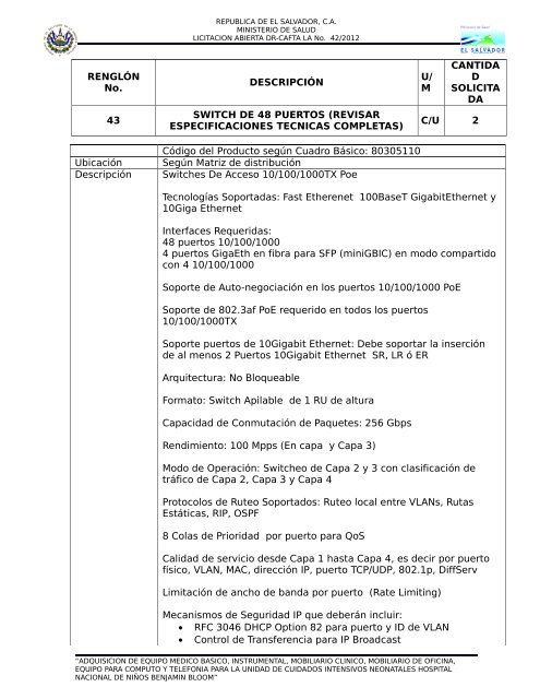 BASES DE LICITACION ABIERTA DR-CAFTA LA No - Ministerio de ...