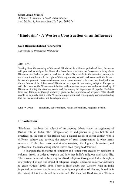 'Hinduism'- A Western Construction or an Influence