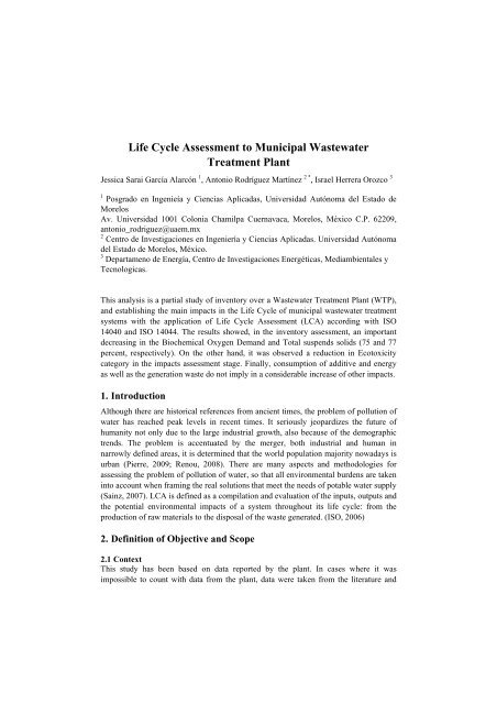 Life Cycle Assessment to Municipal Wastewater Treatment ... - Aidic