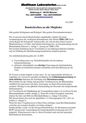 Rundschreiben an alle Mitglieder - Mediteam Laboratorien GmbH ...