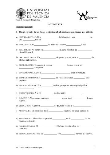 S A L Relacions lexicosemàntiques